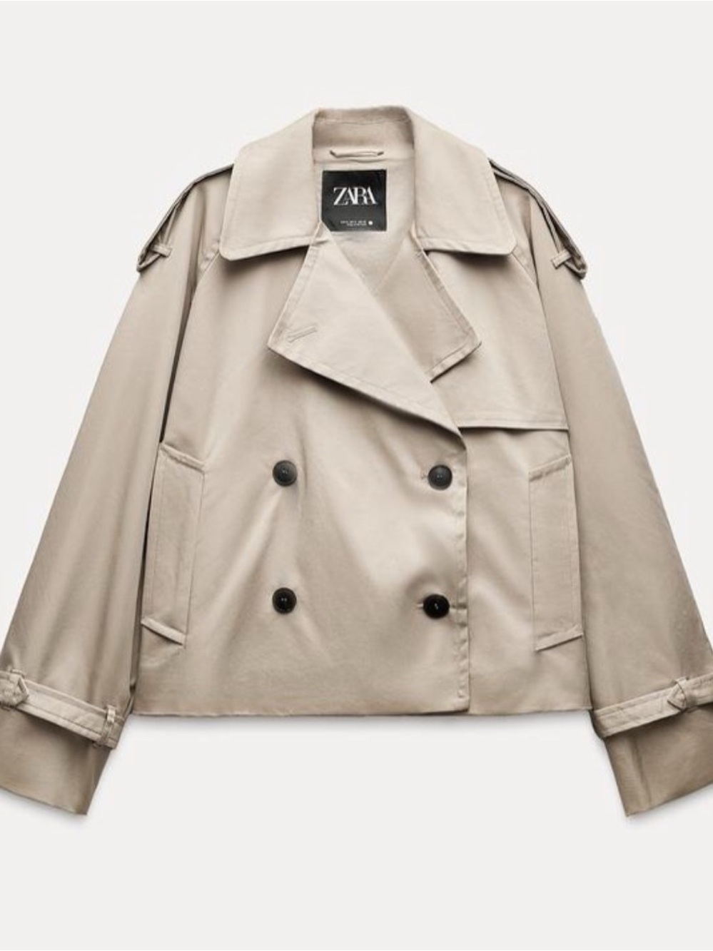 ZARA Cropped Double-Breasted Trench Coat in Light Beige